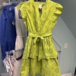 Victoria Dunn Marigold Green Eyelet Dress NWT XS